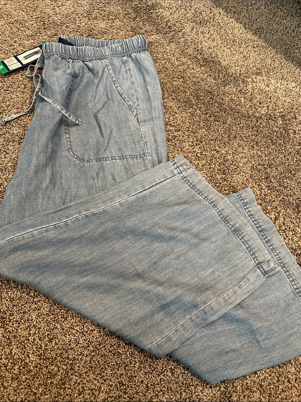 NWT Splendid Light Blue Lightweight Drawstring Crop Pant. Size XL.